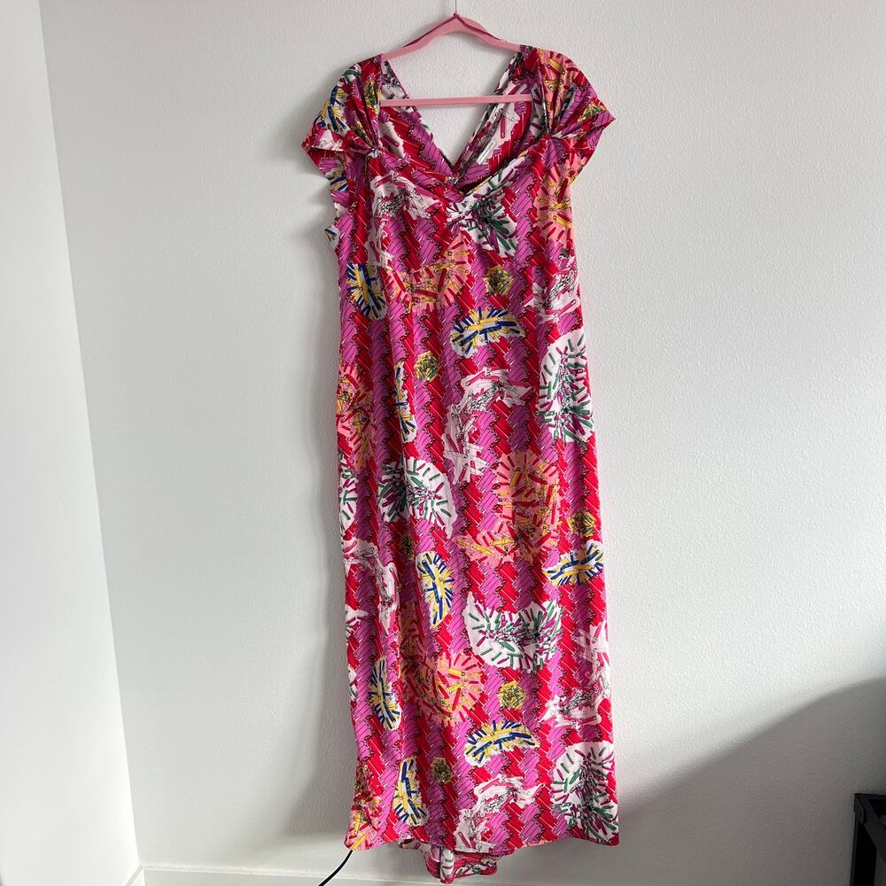 Zac Posen X Target Pink Red Safety Pin Print Maxi Dress 22W Romantic Maximalist
